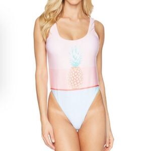 The Bikini Lab One Piece Swimsuit Pineapple Pastel Pink Blue Size Extra Large
